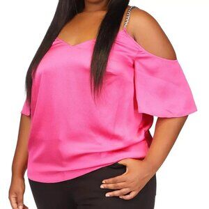 Michael Kors Women's Plus Size Cold-Shoulder Chain Strap Top, Cerise Pink, 3X